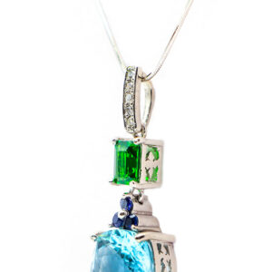 Aquarmarine and Tsavorite Pendant with Blue Sapphires and Diamonds in 14k White Gold_IMG_3787_whtbg