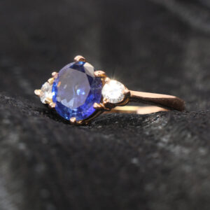 Three Stone Blue Sapphire and Diamond Engagement Ring