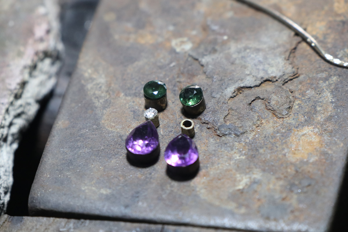 Earrings by Aviyanka - Green Sapphire and Amethyst Dangle Earrings
