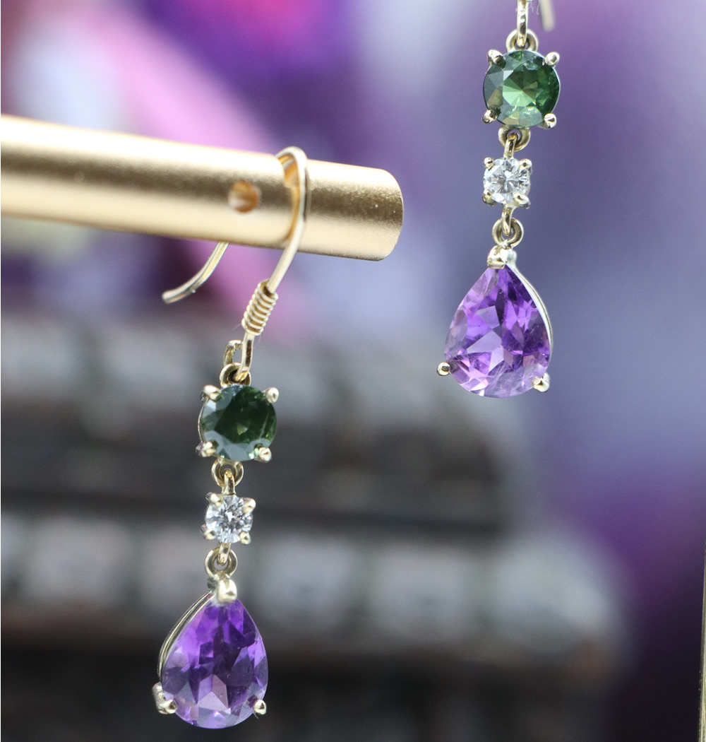Green Sapphire and Amethyst Dangle Earrings_Aviyanka_by_exorti_portFolio_image1