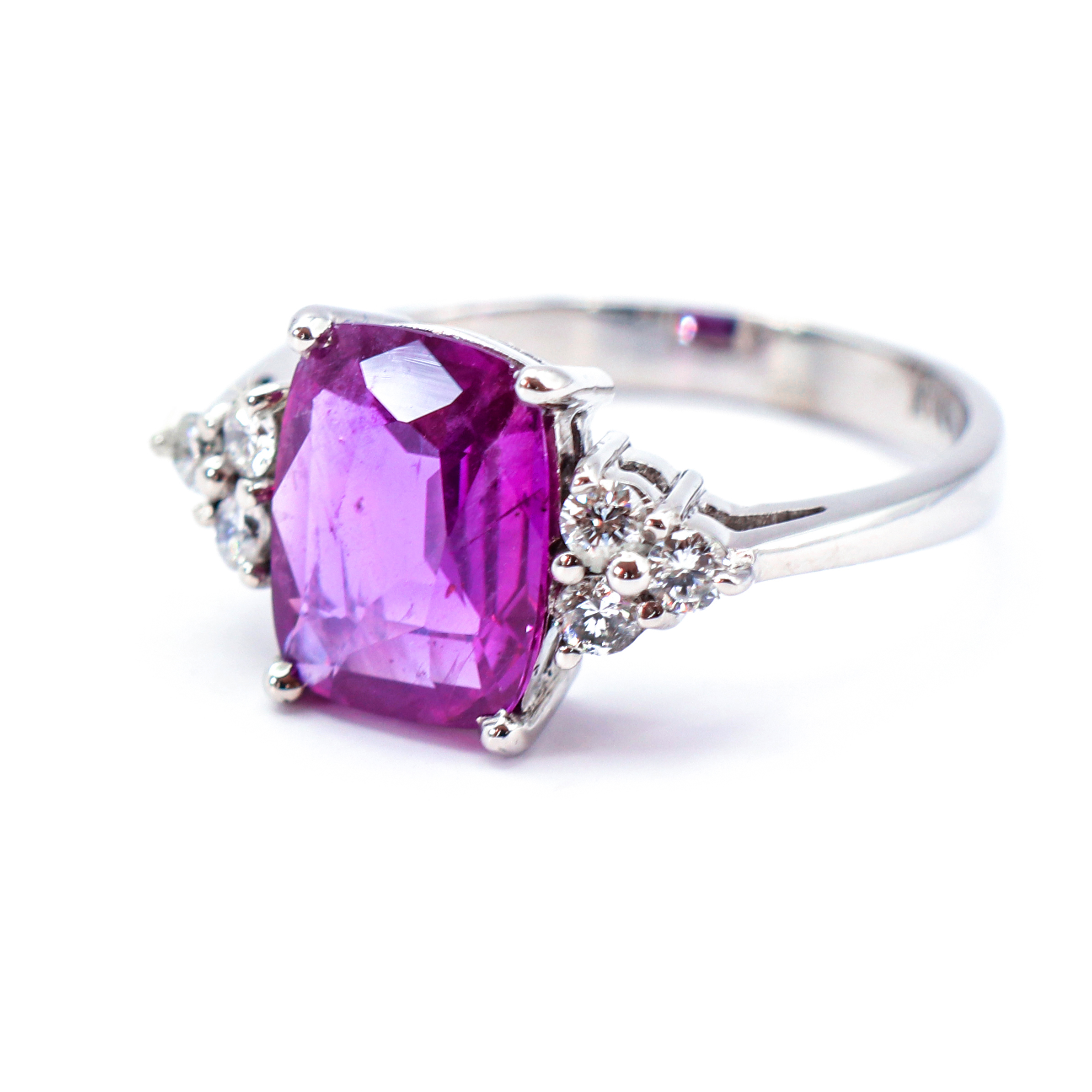 All Natural 2.41 Carat Ceylon Purple Sapphire Ring with Diamonds in 14k White Gold