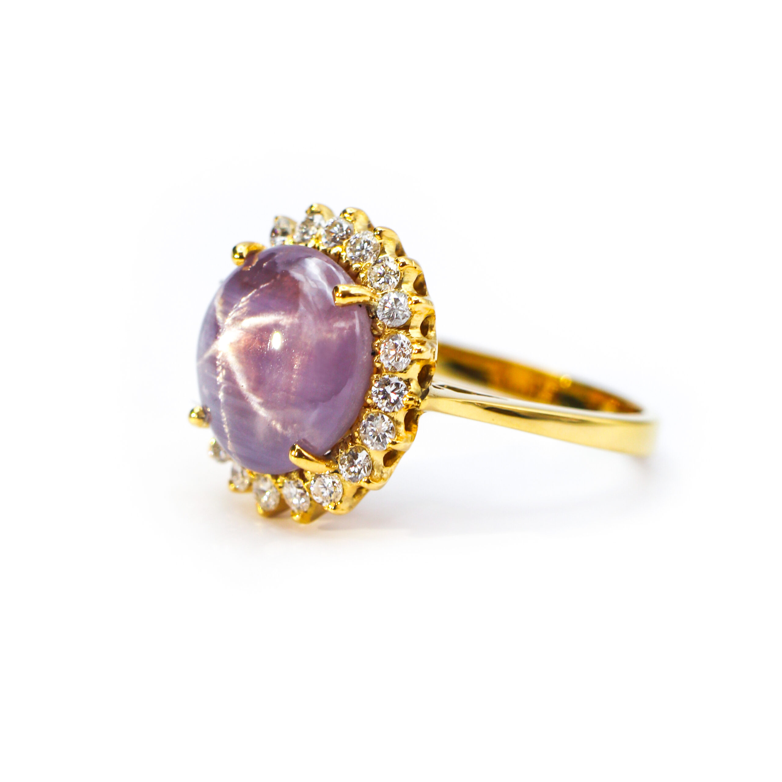 One of a kind Stunning 5.62ct Purple Star Sapphire with Diamond Halo Ring in 18k gold