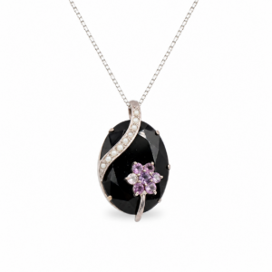 The Midnight Blossom Pendant – Black Onyx with Rose Quartz & Cat's Eye Accents