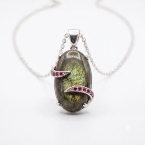 The Serpent’s Whisper: Labradorite & Pink Sapphire Aura Pendant in Sterling Silver
