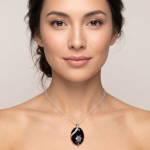 The Midnight Blossom Pendant – Black Onyx with Rose Quartz & Cat's Eye Accents