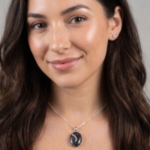 The Cosmic Loom Pendant – Black Rutilated Quartz and Pink Sapphire in Sterling Silver
